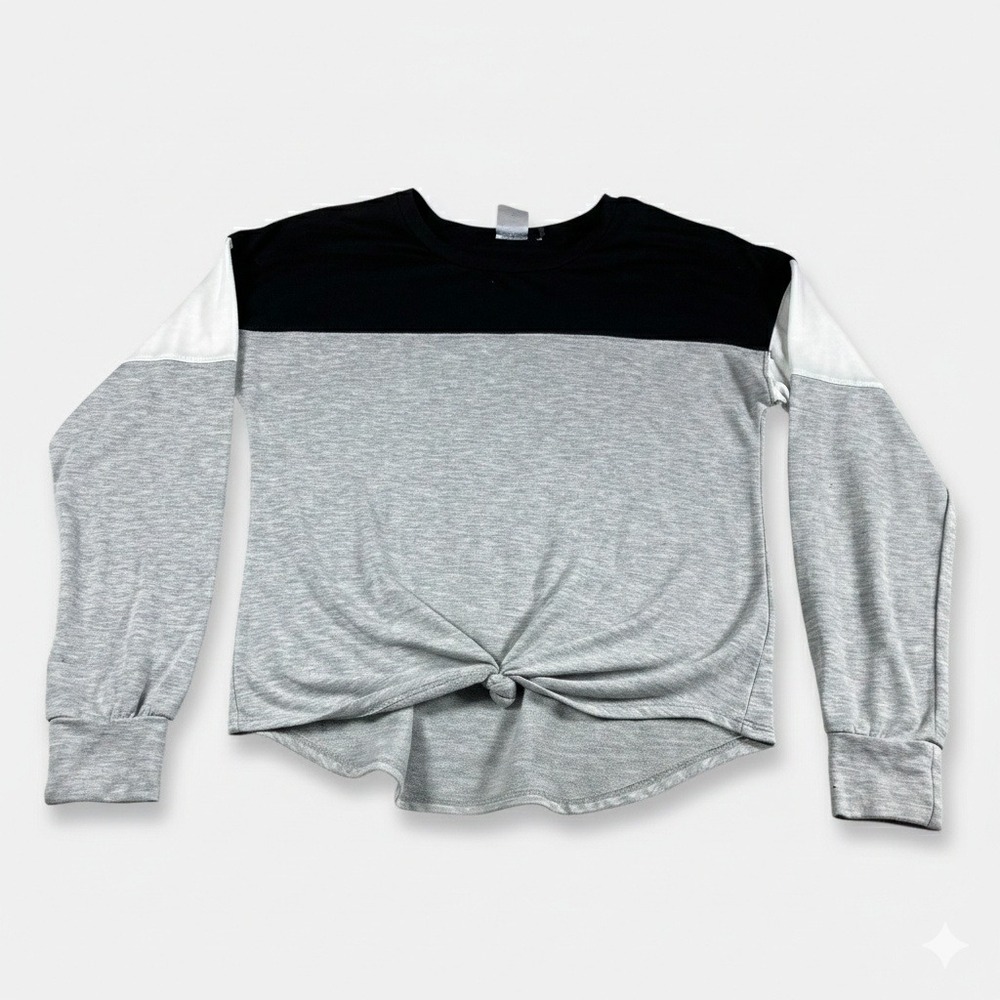 No Boundaries Colorblock Front Knot Long Sleeve Top Gray Black White Girl Medium